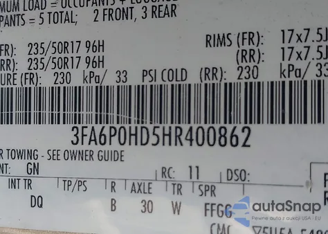 2017 Ford Fusion Se z USA, uszkodzony, nr VIN 3FA6P0HD5HR400862